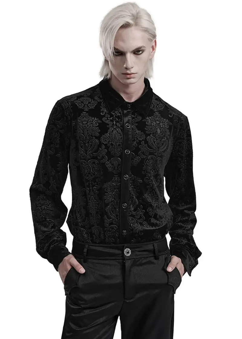 Punk Rave Men's Baroque Velvet Shirt Black