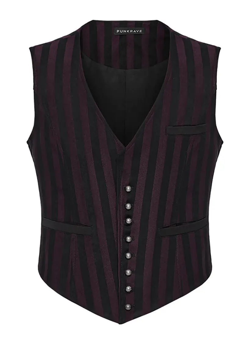 Punk Rave Victor Striped Waistcoat Black Red