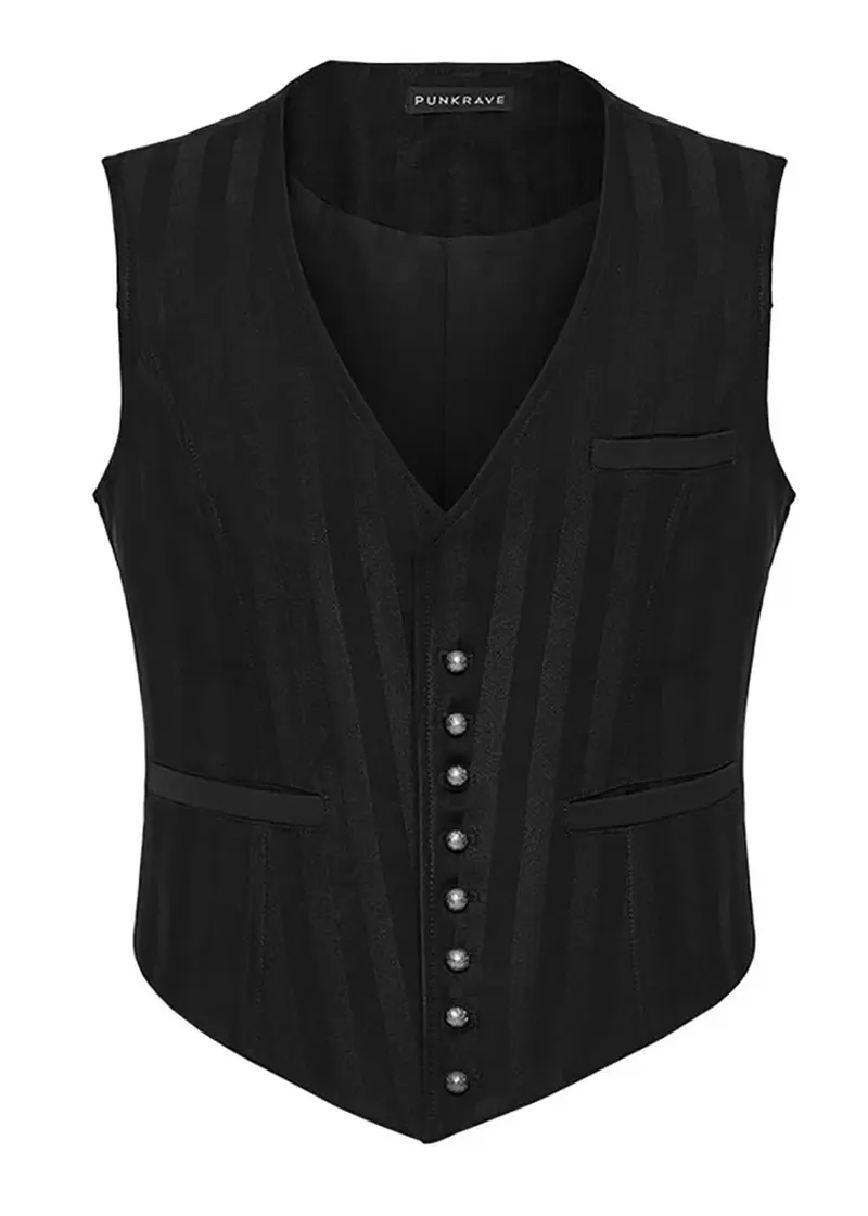 Punk Rave Victor Striped Waistcoat Black