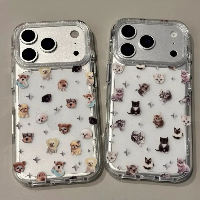 Puppy and Kitty Photo Collage Glitter iPhone Case