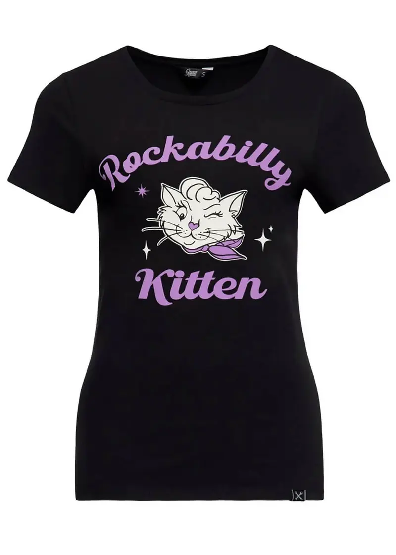 Queen Kerosin Rockabilly Kitten Cat Women's T-Shirt in Black