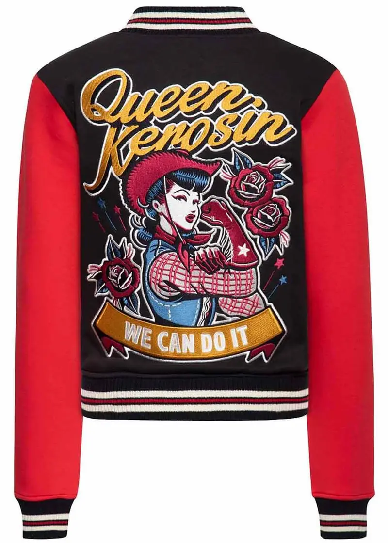 Queen Kerosin We Can Do It Varsity Jacket Black Red