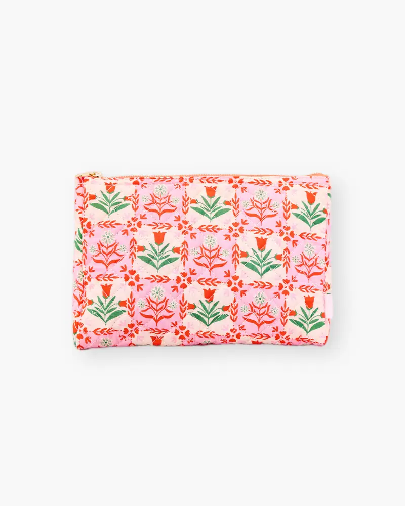 Quilted Pouch - Pink Tile Floral [PRE ORDER]