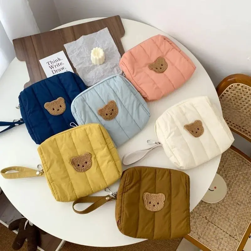 Quilted Teddy Bear Face Zipper Pouch