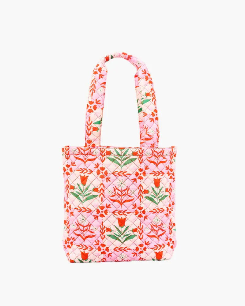 Quilted Tote Bag - Pink Tile Floral