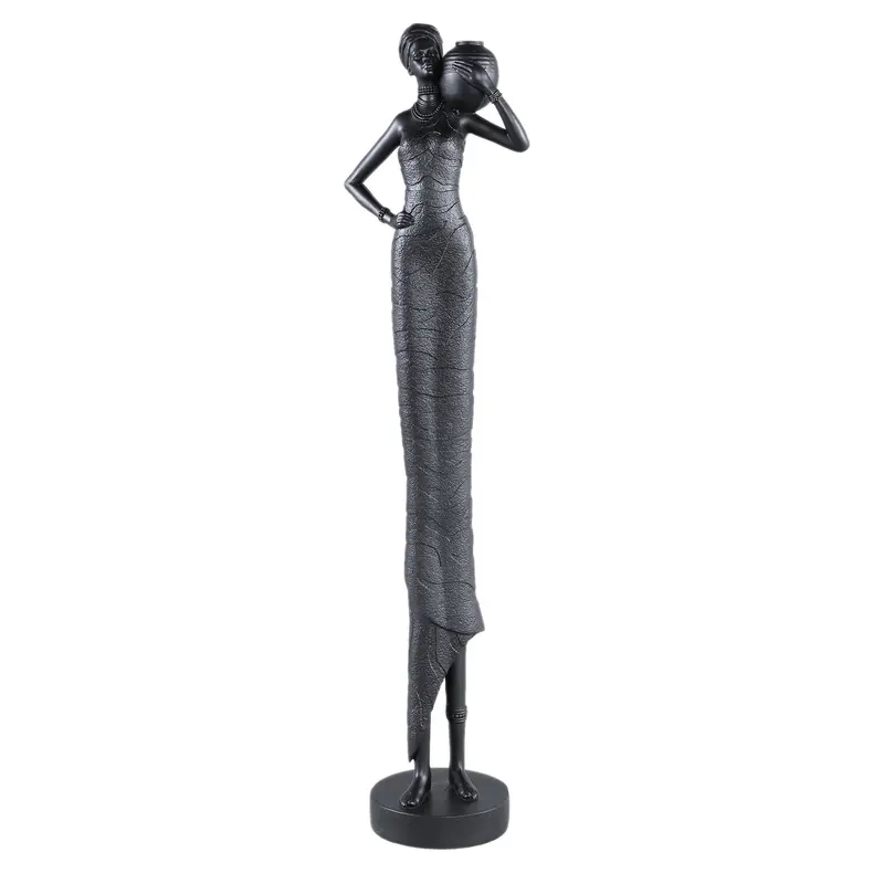 Rafah Black Poly Woman Statue Holding Pot Shoulder PTMD