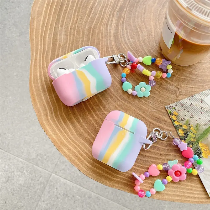 Rainbow Airpod Case Cover with Charm Strap