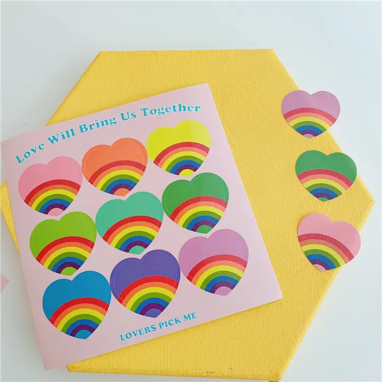Rainbow Hearts Sticker Sheet (9 Stickers)