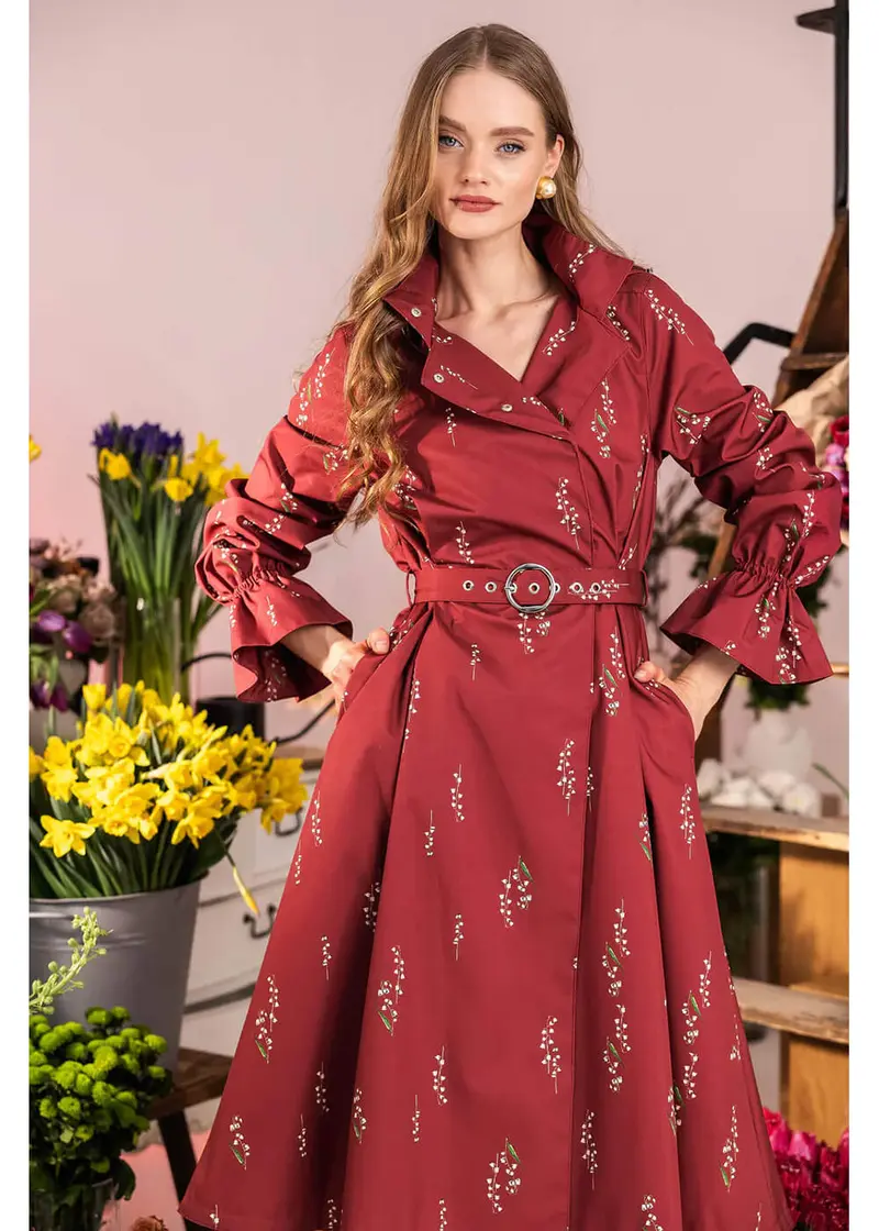 Rainsisters Crimson Lily 50s Raincoat Burgundy
