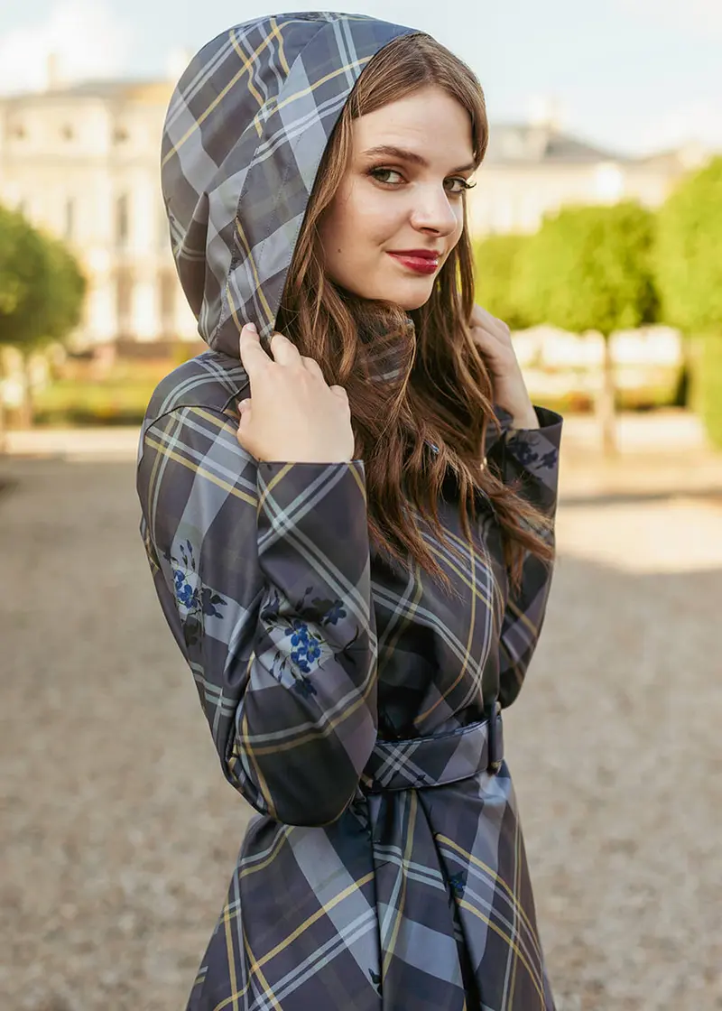 RainSisters Duchess Plaid Swing Raincoat Blue