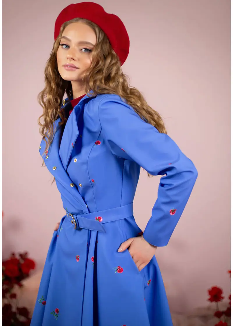 RainSisters Forget Me Not Flower Water-Repellent 50s Swing Raincoat Blue