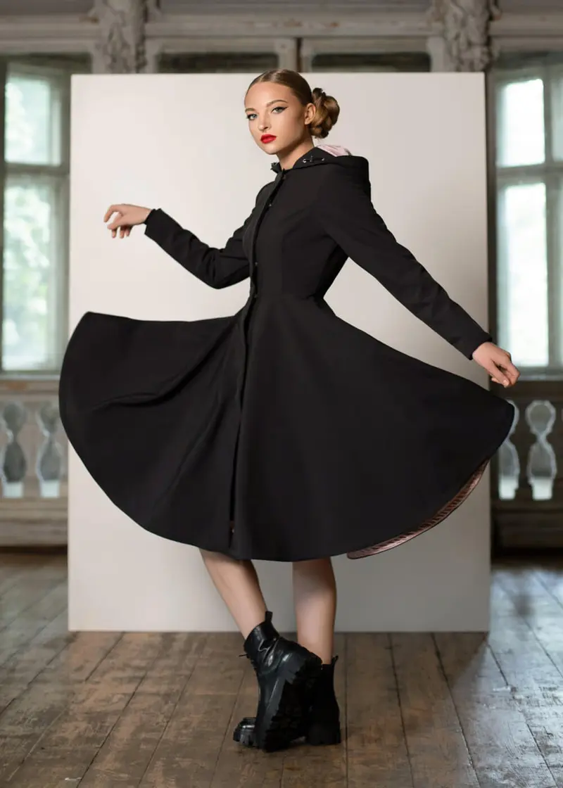 RainSisters Midnight 50's Black and Pink Raincoat