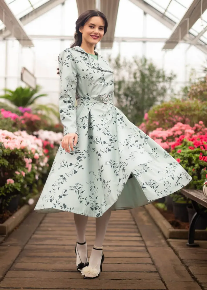 RainSisters Minty Meadow 50s Summer Raincoat Light Green