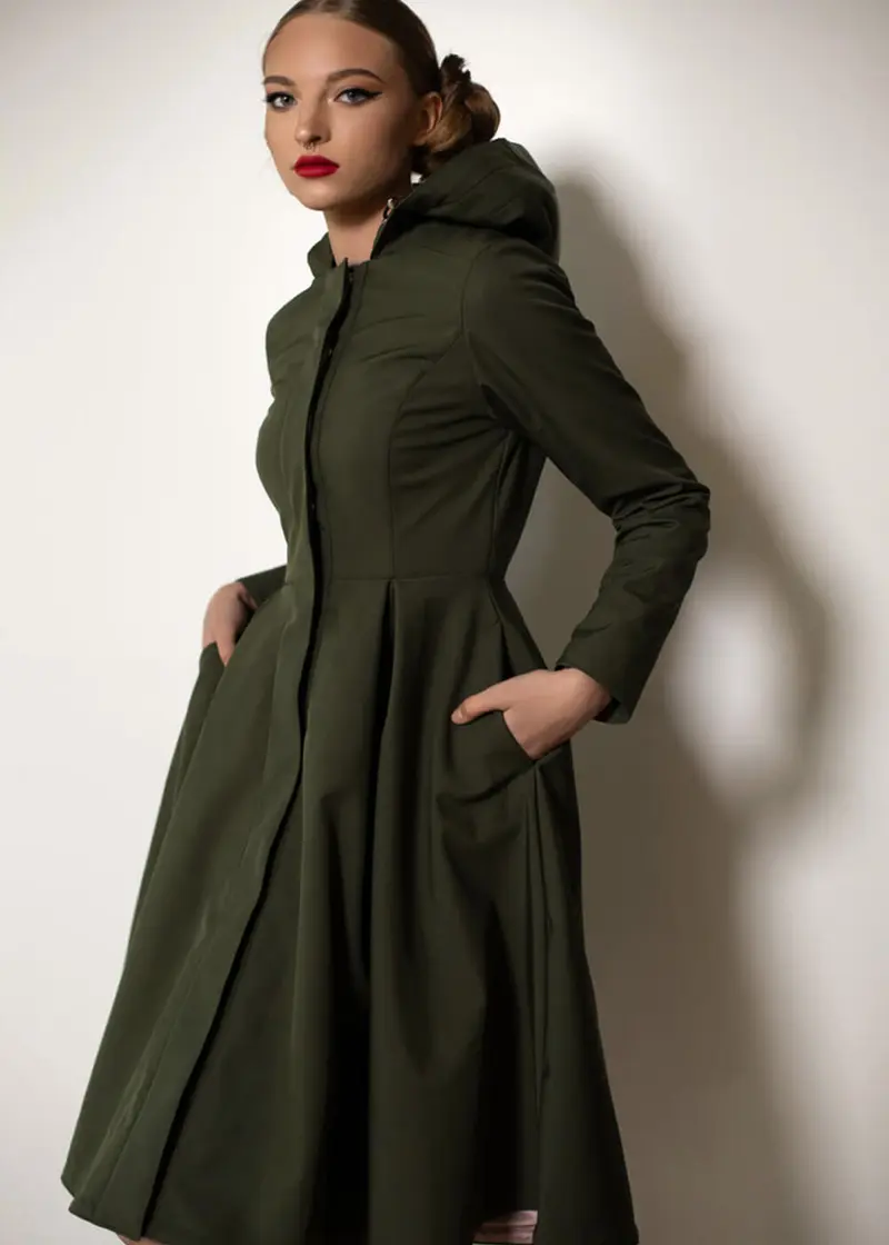RainSisters Moss Green 50's Raincoat Khaki Green