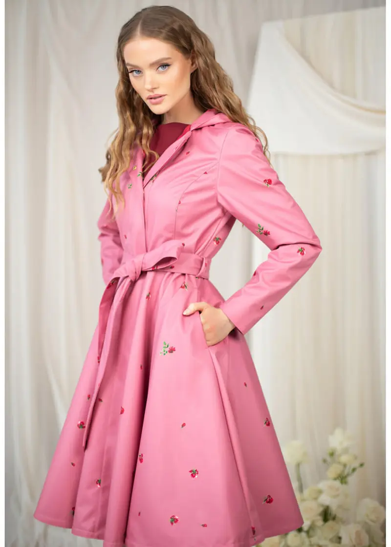 RainSisters Rasberry Sorbet Water-Repellent 50s Swing Raincoat Pink