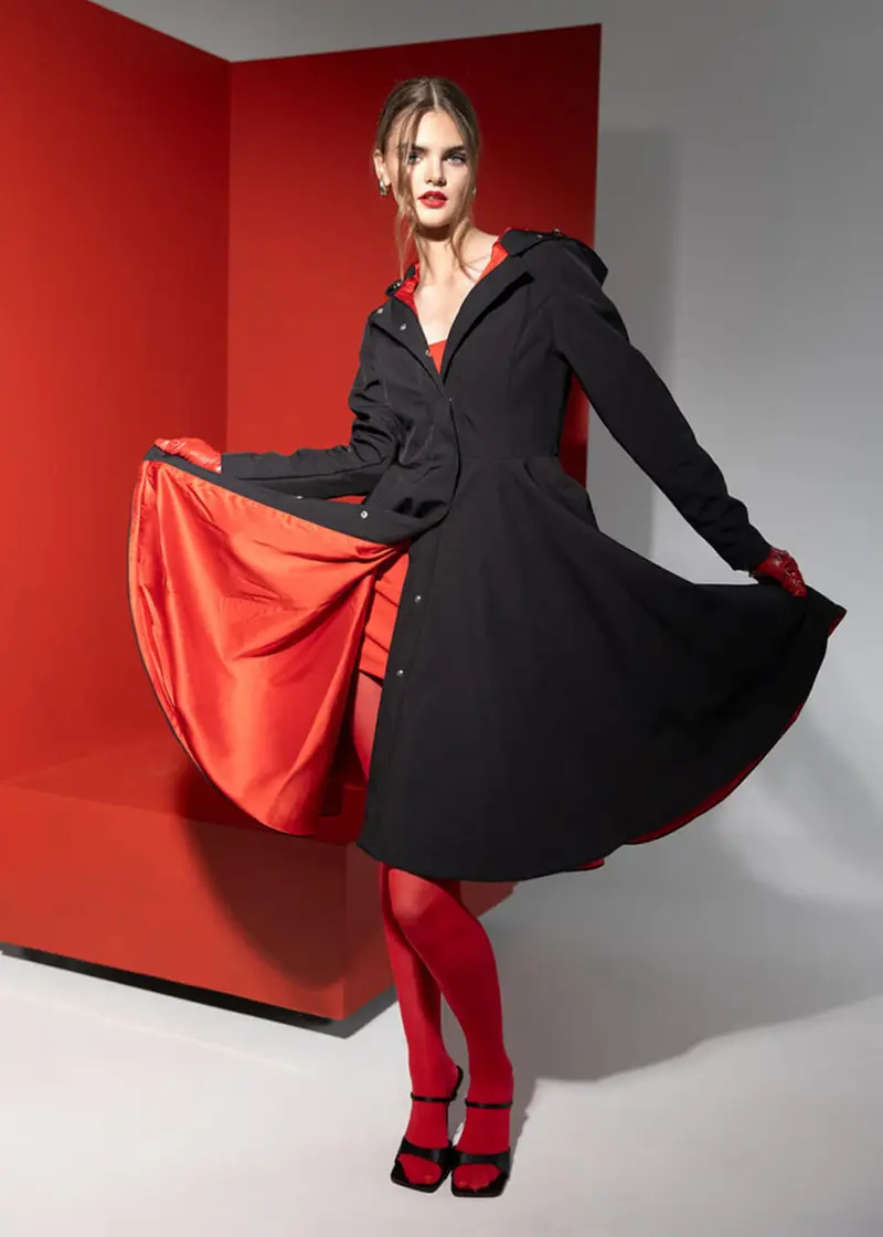 RainSisters Raven Red 50s Raincoat Black Red