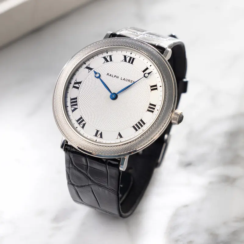 Ralph Lauren Slim Classique Platin Oversized Dresswatch in Neuzustand