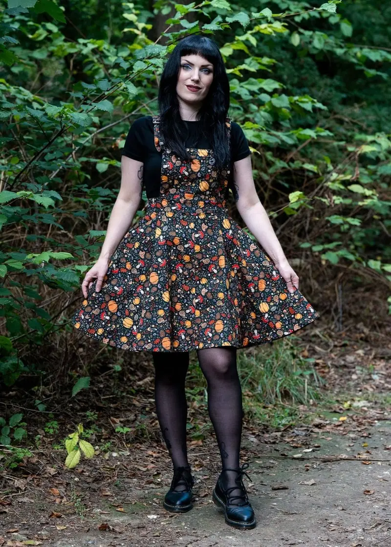 Rebel Romance Autumn Favourites Pinafore Swing Dress Green