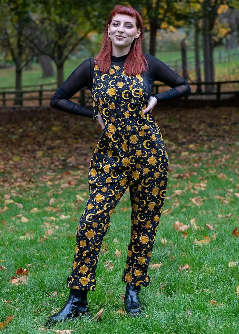 Rebel Romance Celestial Sun and Moon Black Dungarees
