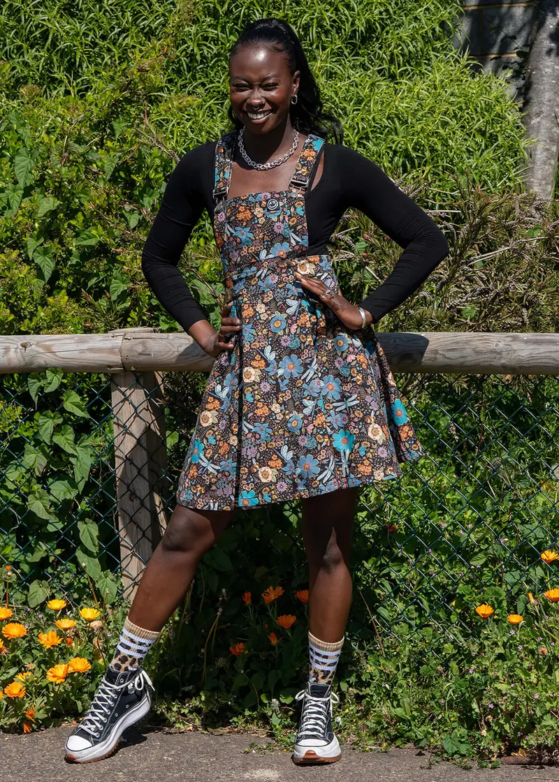 Rebel Romance Cottagecore Pinafore 60s Swing Dress Black