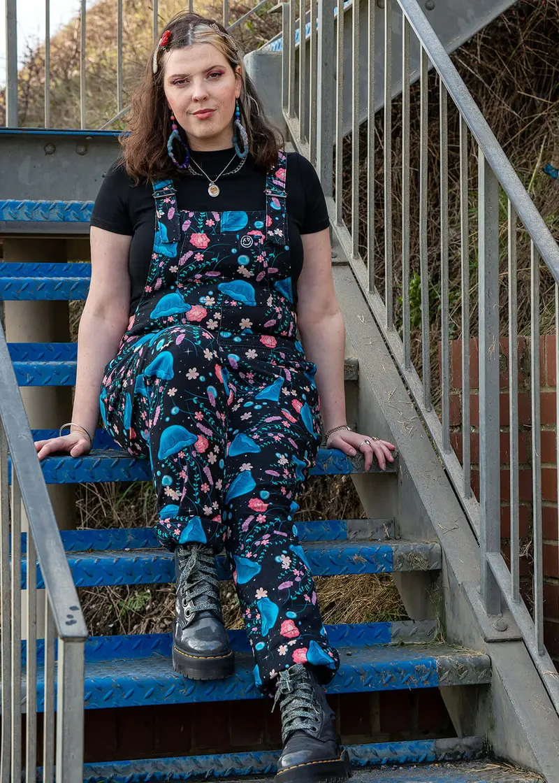 Rebel Romance Floral Jellyfish Dungarees Black