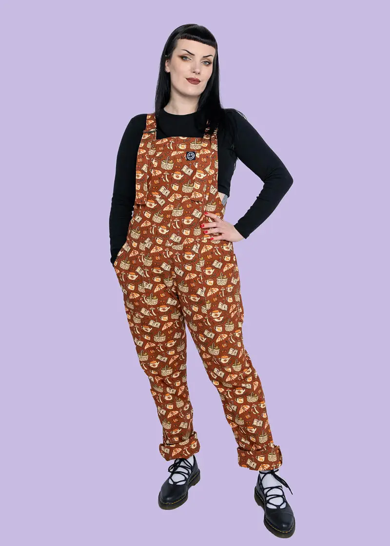 Rebel Romance Mushroom Tea Party Brown Dungarees