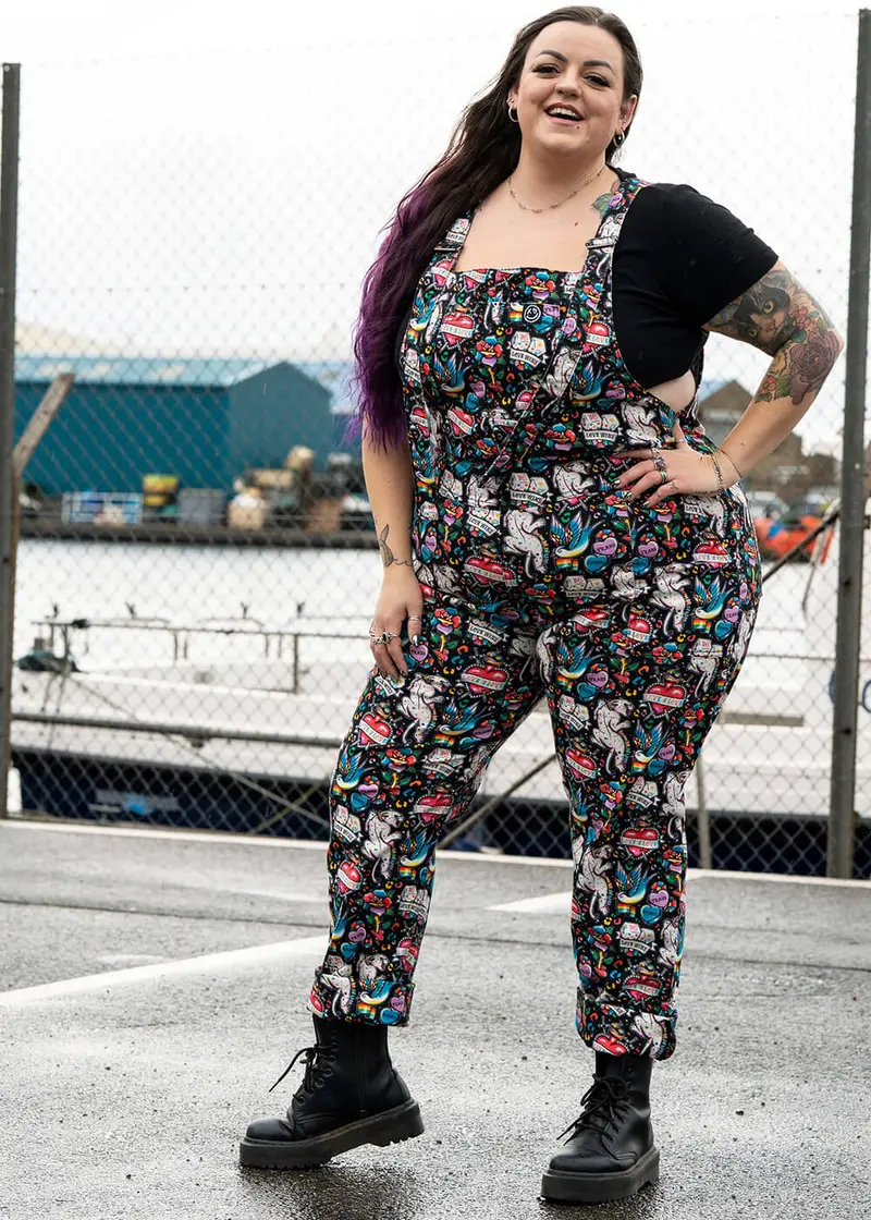 Rebel Romance Pride Tattoo Black Overalls
