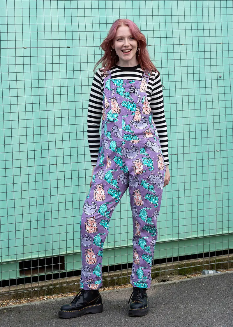 Rebel Romance Purrfect Cats Dungarees Purple
