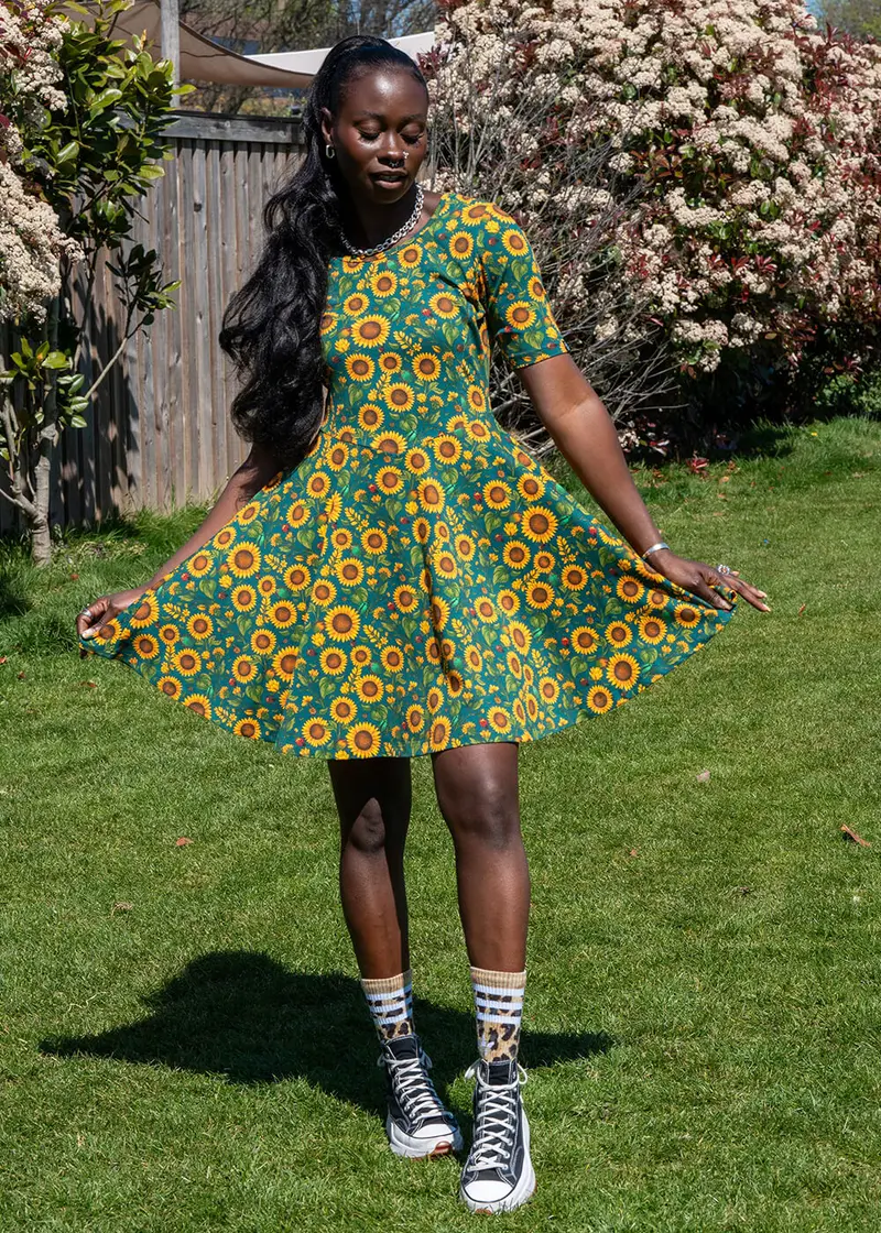 Rebel Romance Sunflower 60's Fit & Flare Dress Green