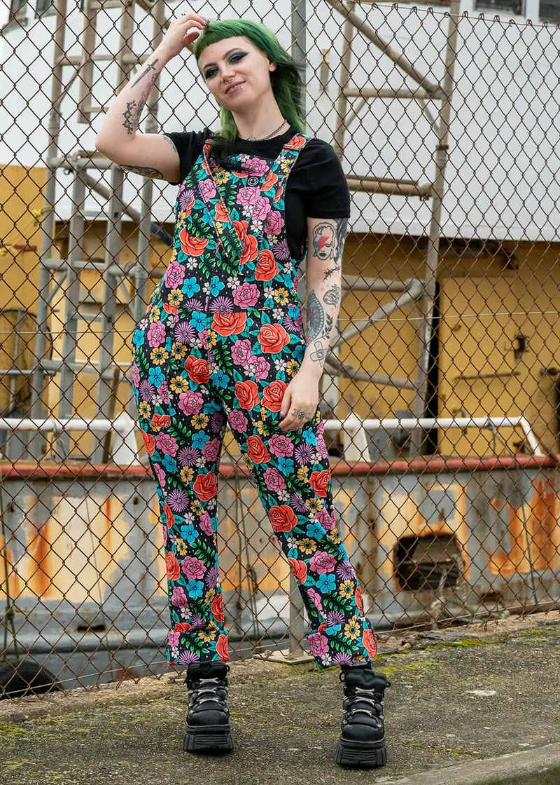 Rebel Romance Tattoo Floral Black Dungarees