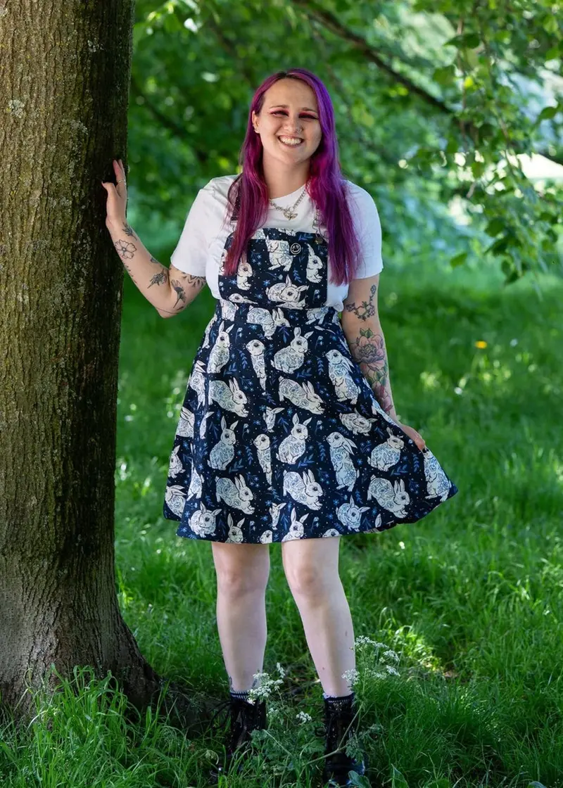 Rebel Romance x Abi Perry Bunnies Pinafore Swing Dress Blue