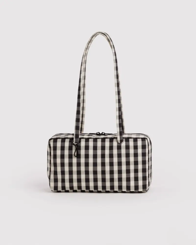 Regular Nylon Bowler Bag - Black & Cream Gingham