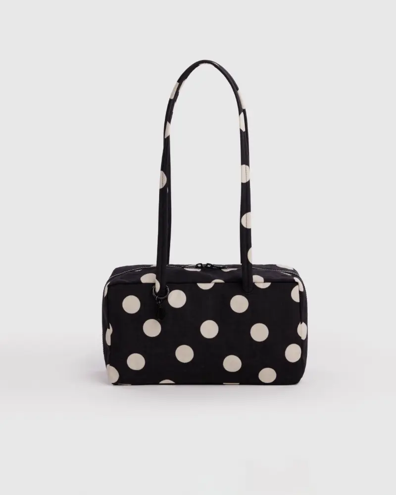 Regular Nylon Bowler Bag - Black & Cream Polkadot [PRE ORDER]