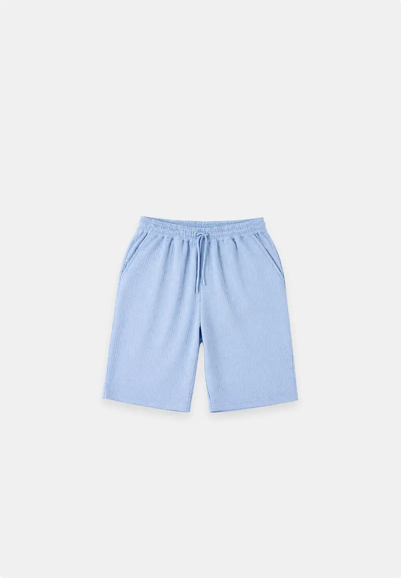 Relaxed fit short jacquard wafelstructuur