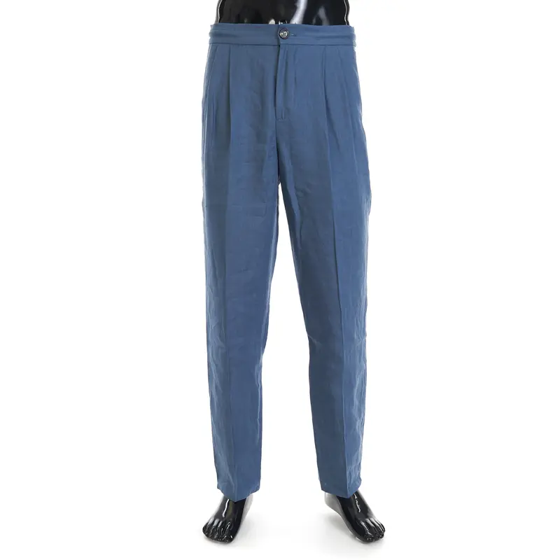 Relaxed Fit Trousers - Drawstring, Double Pleats, Linen