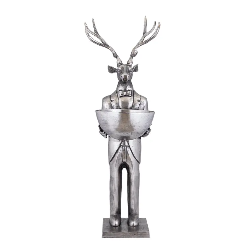 Rendier Beeld met Schaal Gun Metal 192cm Large PTMD