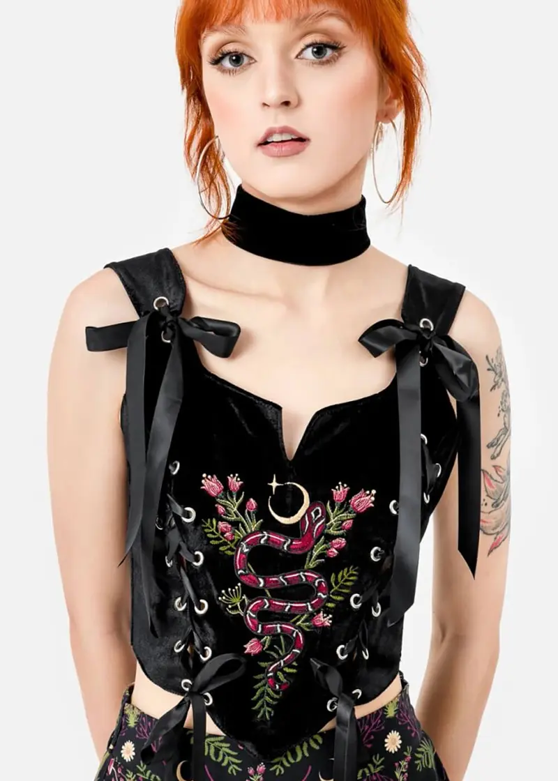 Restyle Enchanted Encounters Snake Corset Top Black