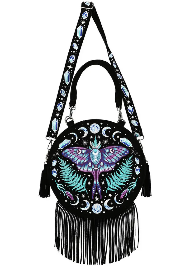 Restyle Enchanted Forest Moth Fern Round Bag Black