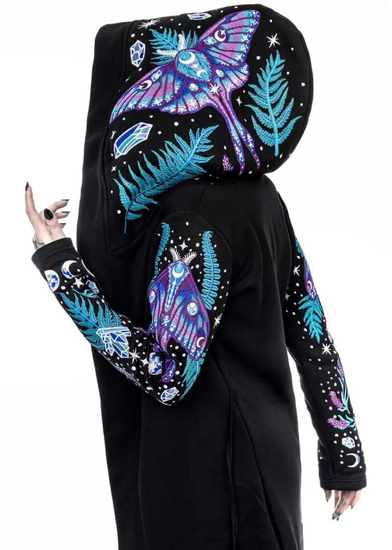 Restyle Enchanted Forest Moth Hoodie Black