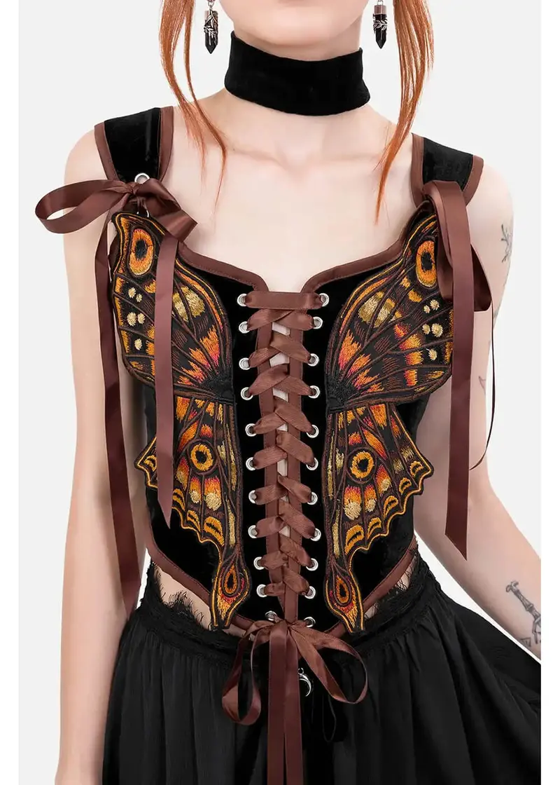 Restyle Ignis Moth Corset Top Black