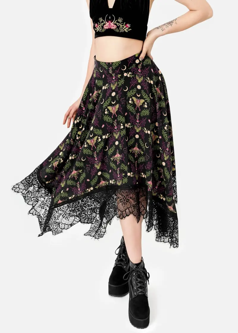 Restyle Wilderwood Midi Moth Skirt Black
