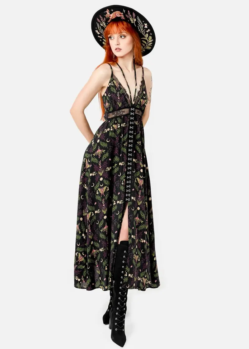 Restyle Wilderwood Moth Maxi Dress Black