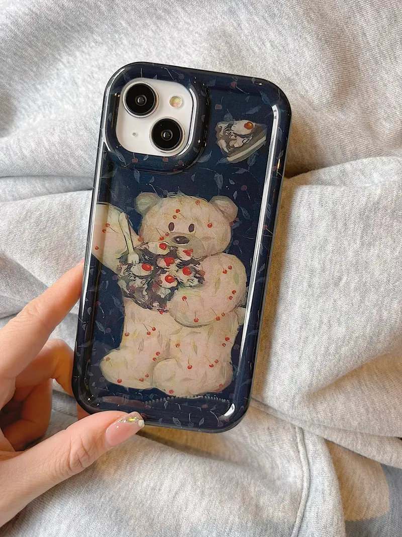 Retro Cake Eating Teddy Bear iPhone Case