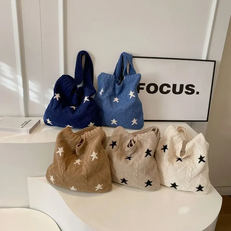 Retro Knitted Star Tote Bag (5 Colours)