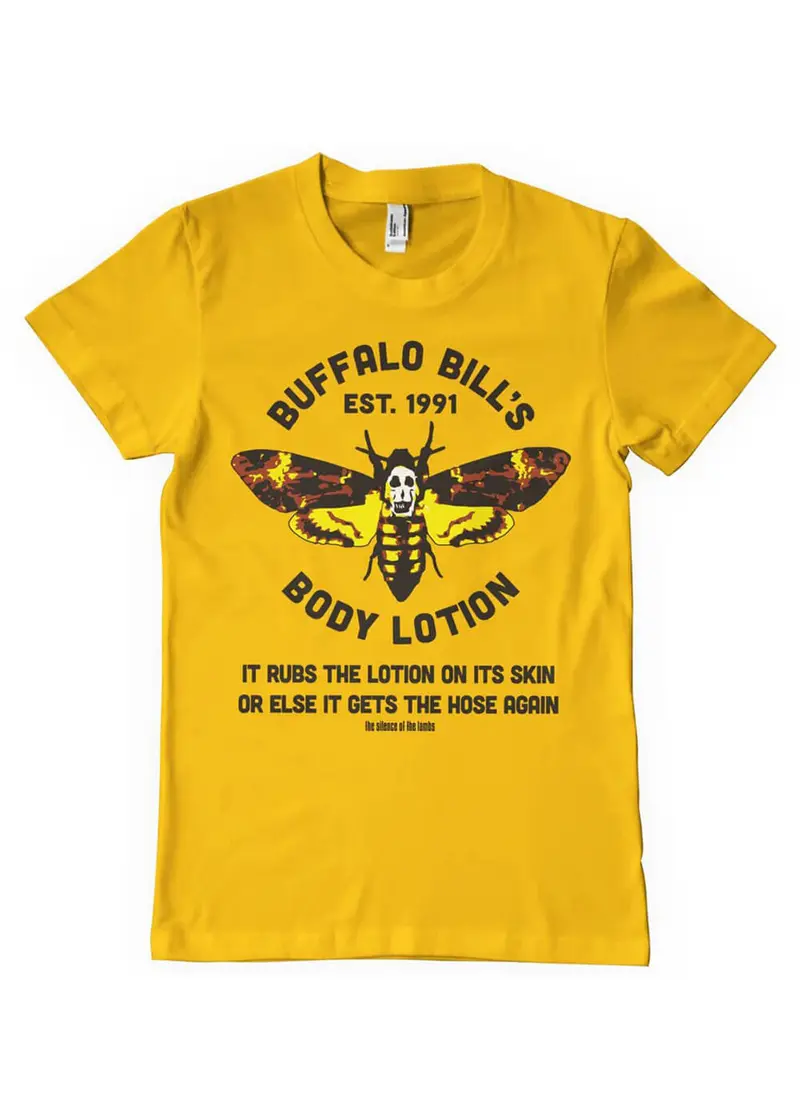 Retro Movies Silence Of The Lambs Buffalo Bill's Bodylotion T-Shirt in Gold
