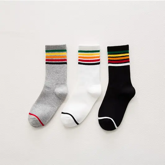 Retro Style Rainbow Cuff Crew Socks (3 Colours)