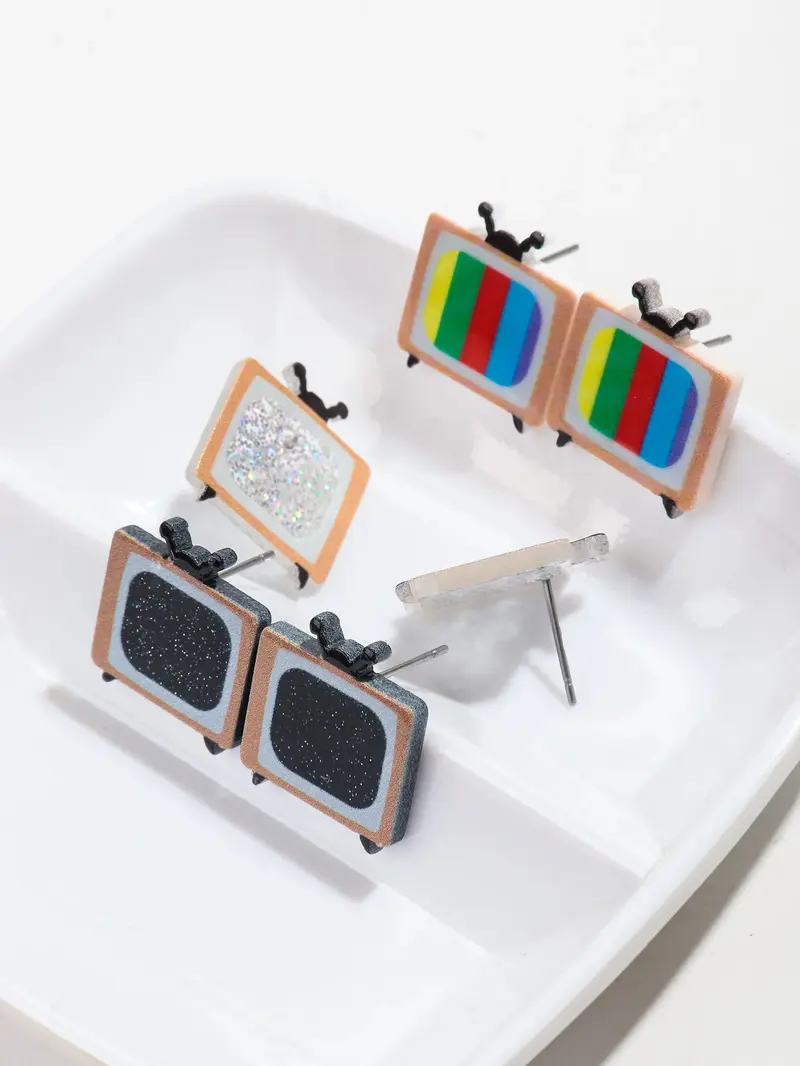 Retro Television Stud Earrings (Set of 3 Pairs)