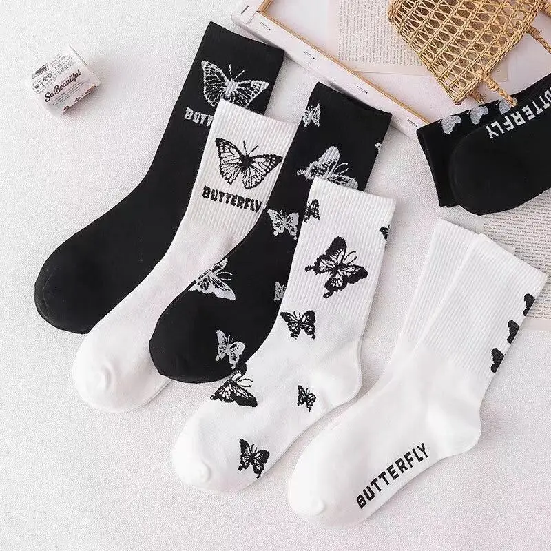 Ribbed Butterfly Crew Socks (6 Designs)