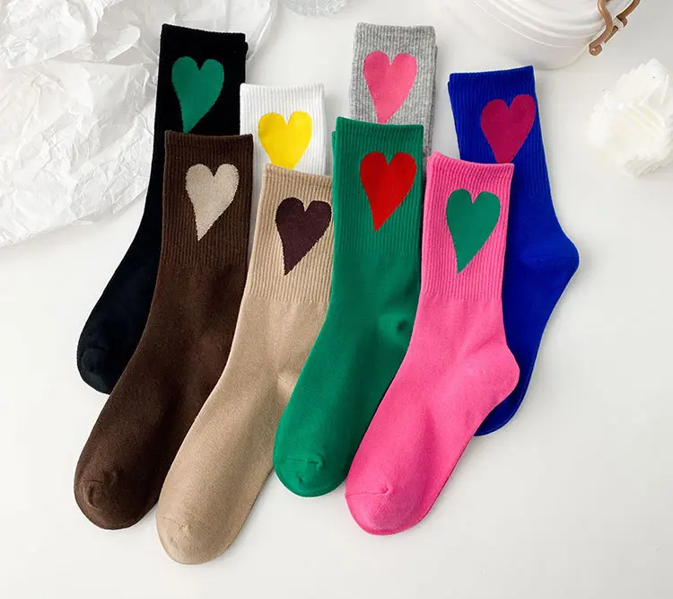 Ribbed Heart Crew Socks (8 Colours)