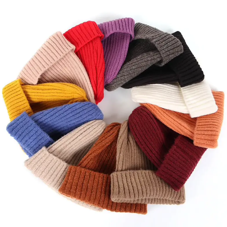 Ribbed Knit Foldover Beanie Hat (13 Colours)